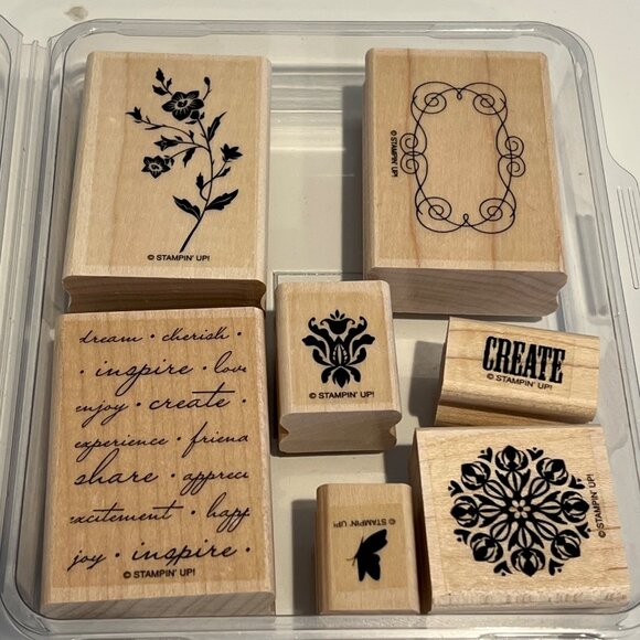 Stampin Up! Charming Rubber Stamp Set Of 7 Wood-Mounted Crafting & Scrapbooking - Picture 1 of 3